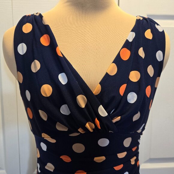 Navy Polka Dot American Living V-Neck Dress with Ruched Side Size 4 - Picture 3 of 8